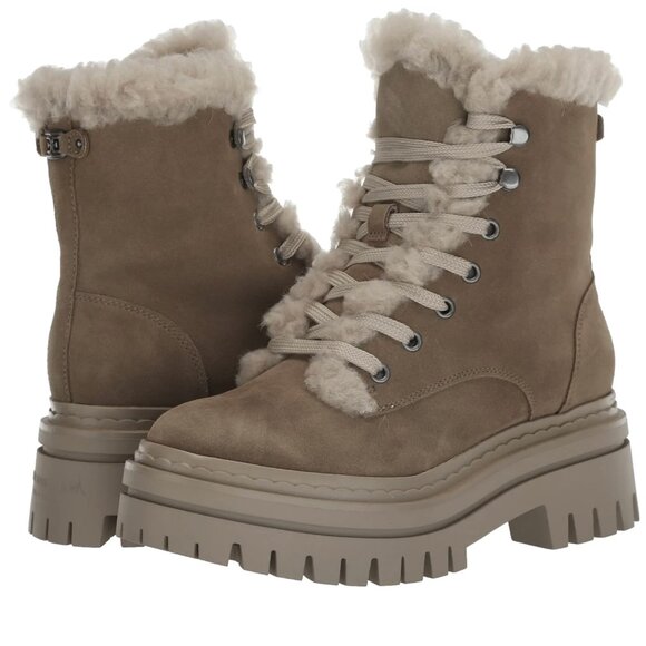 Sam Edelman Kyler Boots Combat Fur Size 6.5 Washed Taupe Beige Comfortable Warm - Picture 2 of 12
